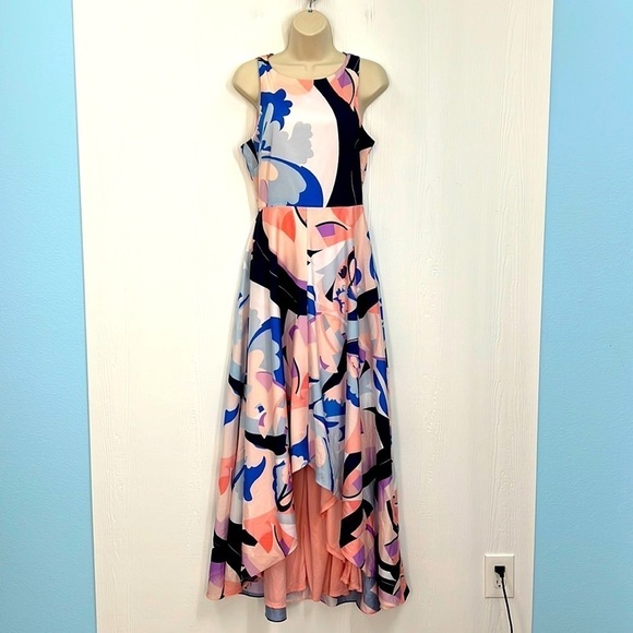 Nicole Miller - Colorful Bright Sleeveless High Low Cutout Back Dress Size 6 - Picture 1 of 13